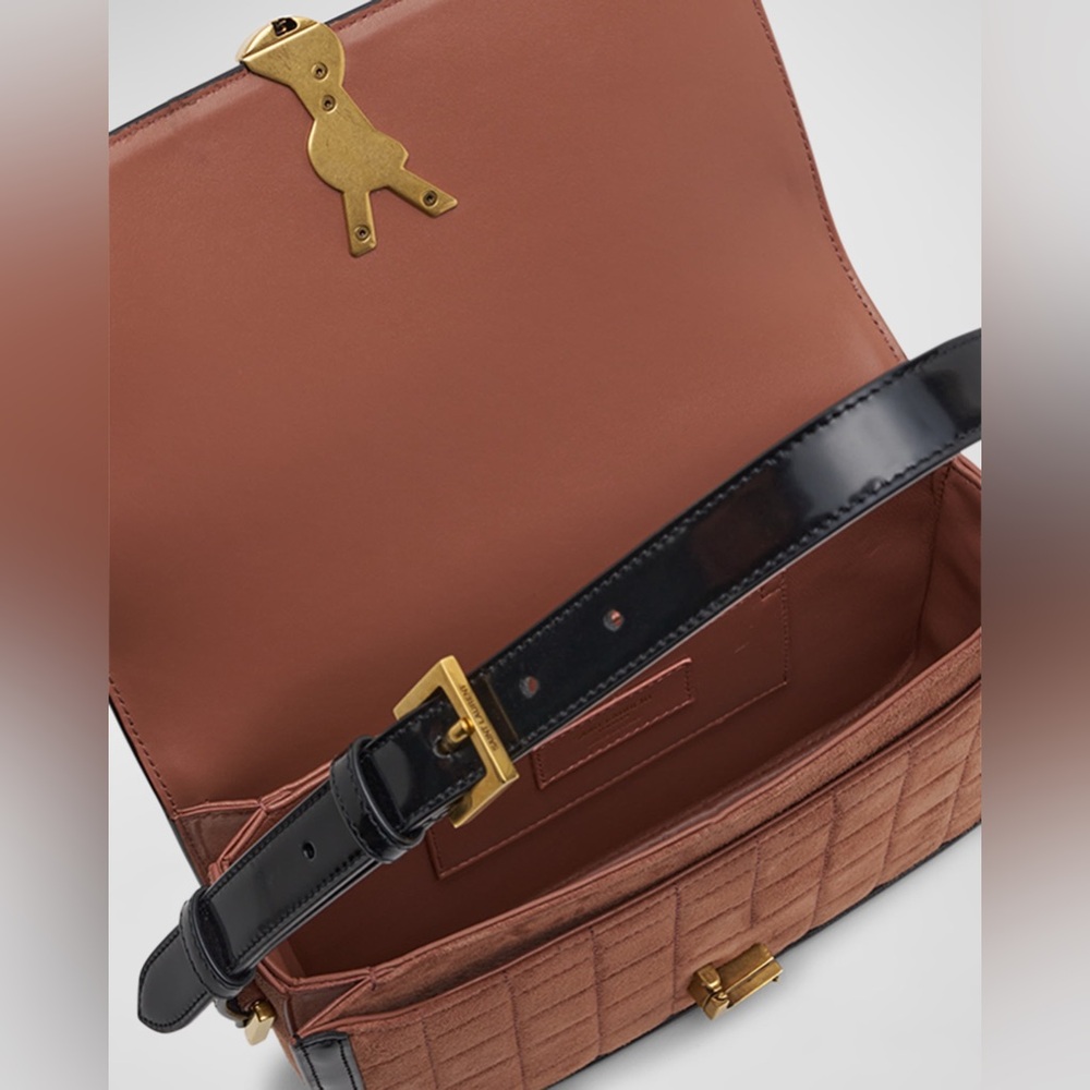 SALE🍒🤍 SAINT LAURENT solferino medium quilted suede and spazzolato leather bag 🤍 - Picture 5 of 16